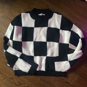 MANGO small black and white checkerboard print sweater